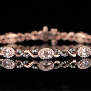 Levian 14k Rose Gold Peach Morganite Chocolate White Diamond Tennis 7" Bracelet